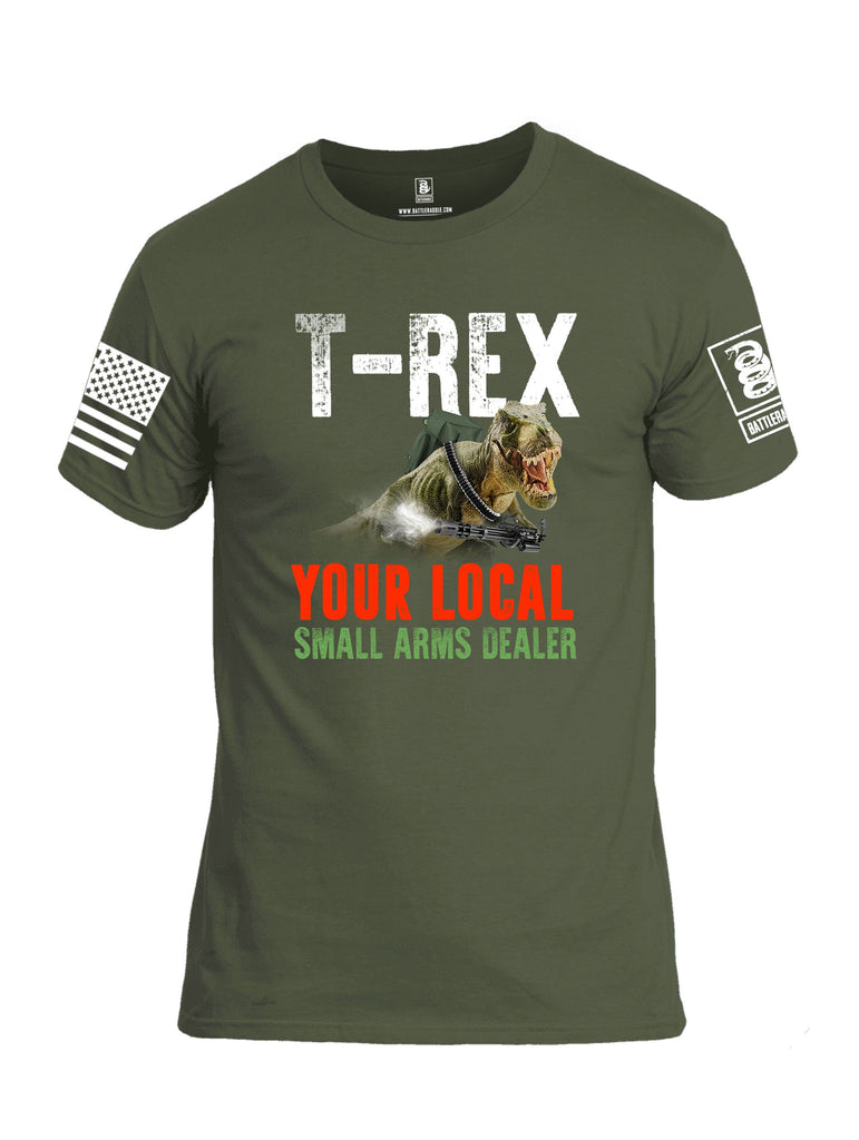 Battleraddle T Rex Your Local Small Arms Dealer  White Sleeves Men Cotton Crew Neck T-Shirt