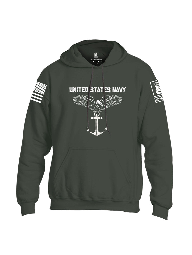 Battleraddle United States Navy Anchor White Sleeves Uni Cotton Blended Hoodie With Pockets