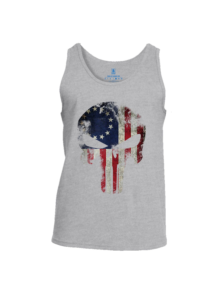 Battleraddle Patriot Skull Usa Flag Mid Blue Sleeves Men Cotton Cotton Tank Top