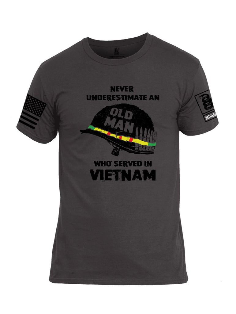 Battleraddle Never Underestimate An Old Man Who Served In Vietnam Black Sleeves Men Cotton Crew Neck T-Shirt