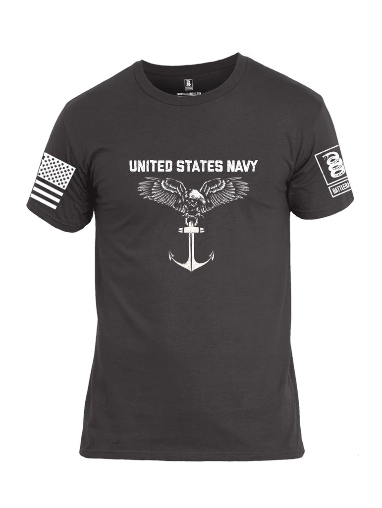 Battleraddle United States Navy Anchor White Sleeves Men Cotton Crew Neck T-Shirt