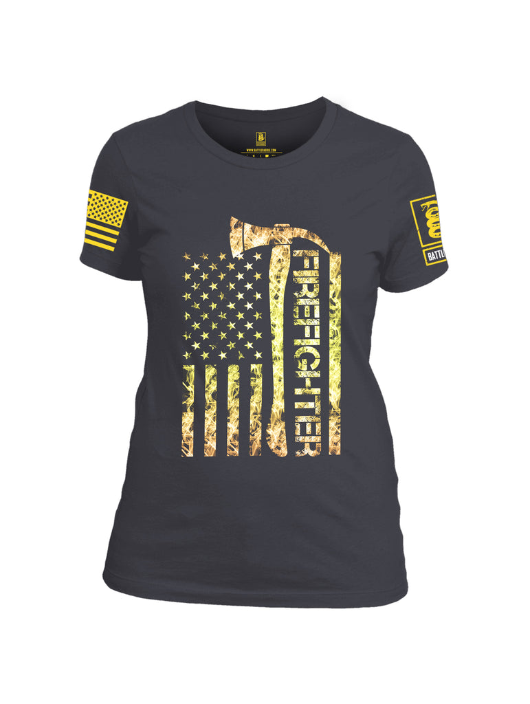 Battleraddle Firefighter Yellow Axe Flag Women Cotton Crew Neck T-Shirt