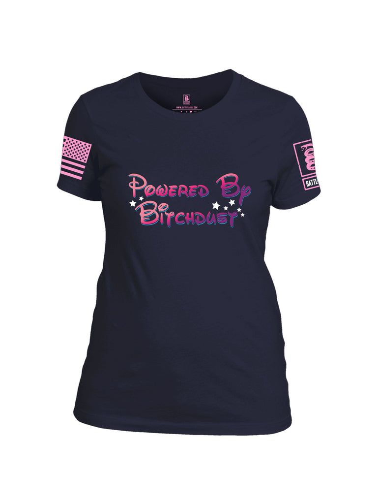 Battleraddle Powered By Bitchdust Pink Sleeves Women Cotton Crew Neck T-Shirt