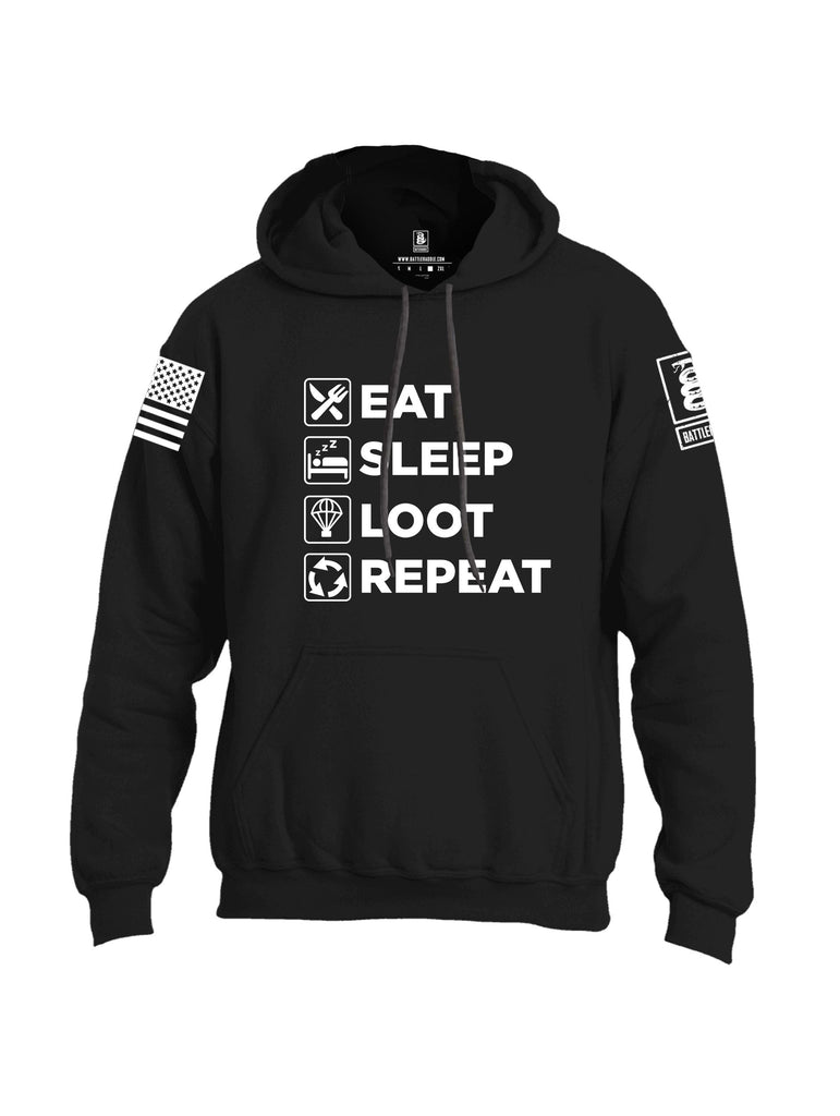 Battleraddle Eat Sleep Loot Repeat White Sleeves Uni Cotton Blended Hoodie With Pockets