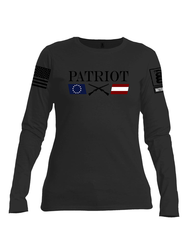 Battleraddle Patriot Rifle Flag Black {sleeve_color} Sleeves Women Cotton Crew Neck Long Sleeve T Shirt