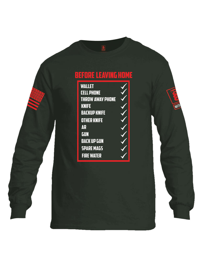 Battleraddle Before Leaving Home Red Sleeve Print Mens Cotton Long Sleeve Crew Neck T Shirt