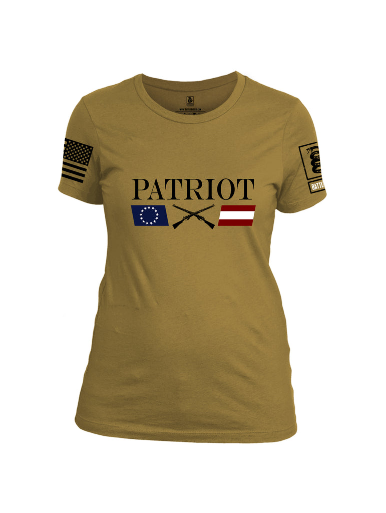 Battleraddle Patriot Rifle Flag Black {sleeve_color} Sleeves Women Cotton Crew Neck T-Shirt