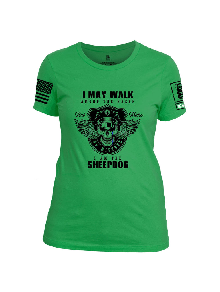 Battleraddle I May Walk Among The Sheep But Make No Mistake I Am The Sheepdog Black Sleeves Women Cotton Crew Neck T-Shirt