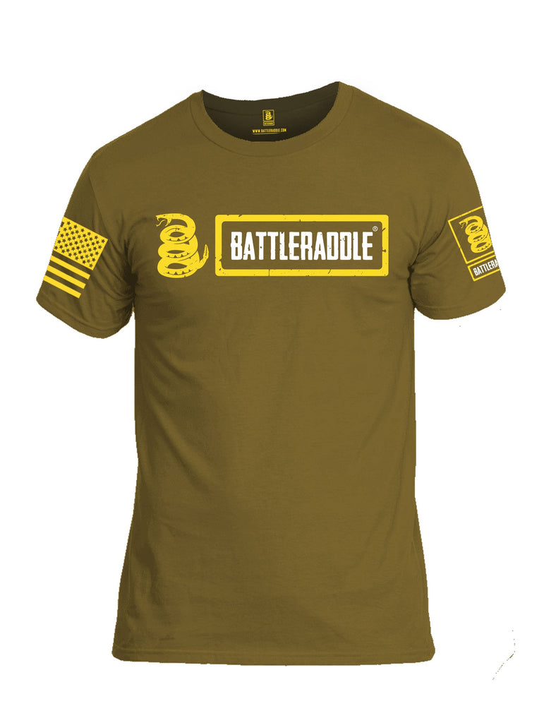Battleraddle Original Design Logo  Yellow Sleeves Men Cotton Crew Neck T-Shirt