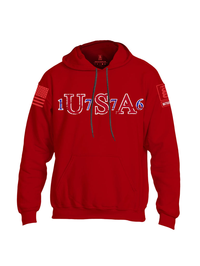 Battleraddle Usa 1776 Red Sleeves Uni Cotton Blended Hoodie With Pockets