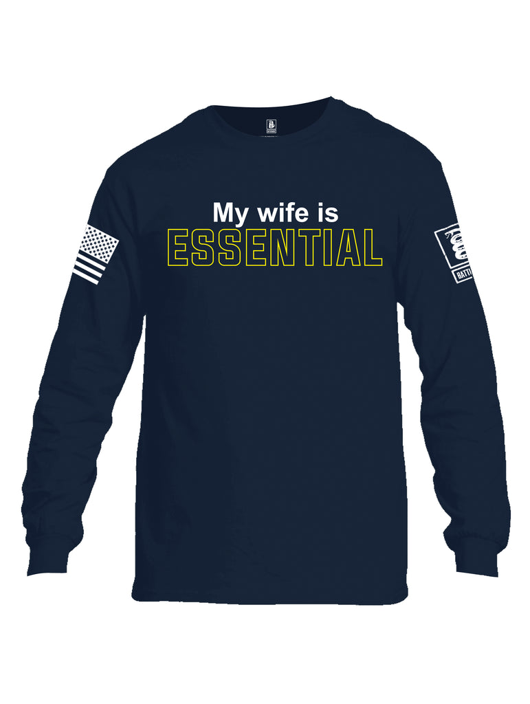 Battleraddle My Wife Is Essential {sleeve_color} Sleeves Men Cotton Crew Neck Long Sleeve T Shirt