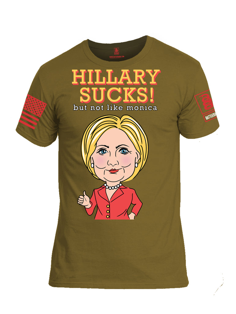 Battleraddle Hilary Sucks But Not Like Monica {sleeve_color} Sleeves Men Cotton Crew Neck T-Shirt