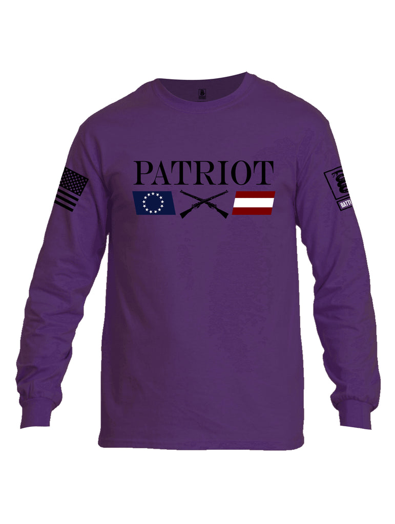Battleraddle Patriot Rifle Flag Black {sleeve_color} Sleeves Men Cotton Crew Neck Long Sleeve T Shirt