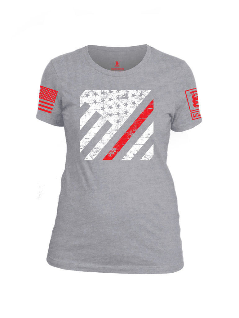 Battleraddle Vertical USA Flag Red Line Red Sleeve Print Womens Cotton Crew Neck T Shirt