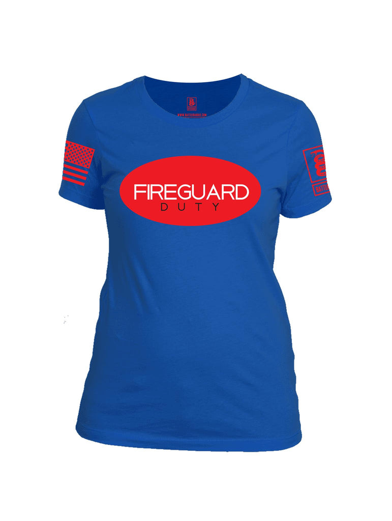 Battleraddle Fireguard Duty Red Sleeve Print Womens Cotton Crew Neck T Shirt