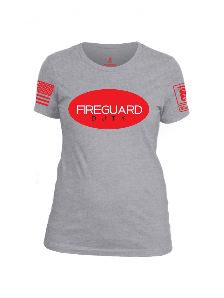 Battleraddle Fireguard Duty Red Sleeve Print Womens Cotton Crew Neck T Shirt