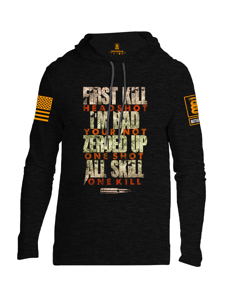 Battleraddle First Kill Head Shot Orange Sleeve Print Mens Thin Cotton Lightweight Hoodie