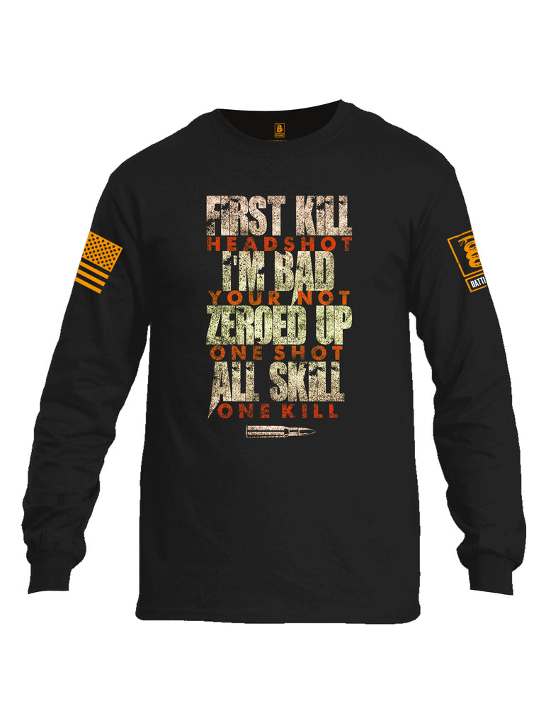 Battleraddle First Kill Head Shot Orange Sleeve Print Mens Cotton Long Sleeve Crew Neck T Shirt