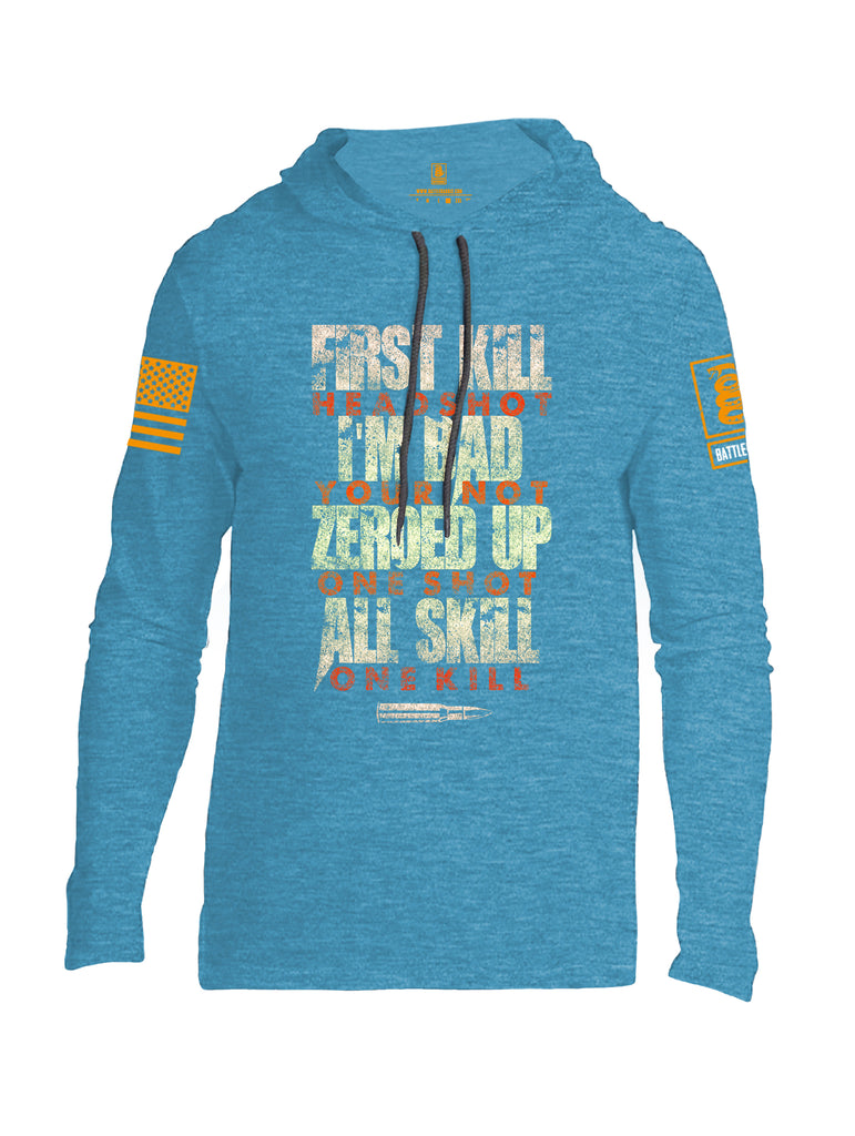 Battleraddle First Kill Head Shot Orange Sleeve Print Mens Thin Cotton Lightweight Hoodie