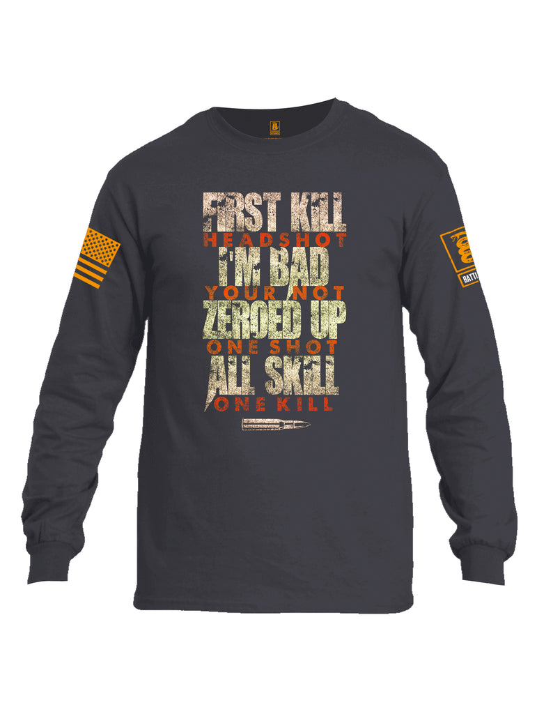 Battleraddle First Kill Head Shot Orange Sleeve Print Mens Cotton Long Sleeve Crew Neck T Shirt