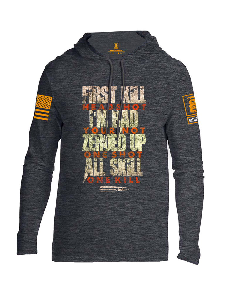 Battleraddle First Kill Head Shot Orange Sleeve Print Mens Thin Cotton Lightweight Hoodie