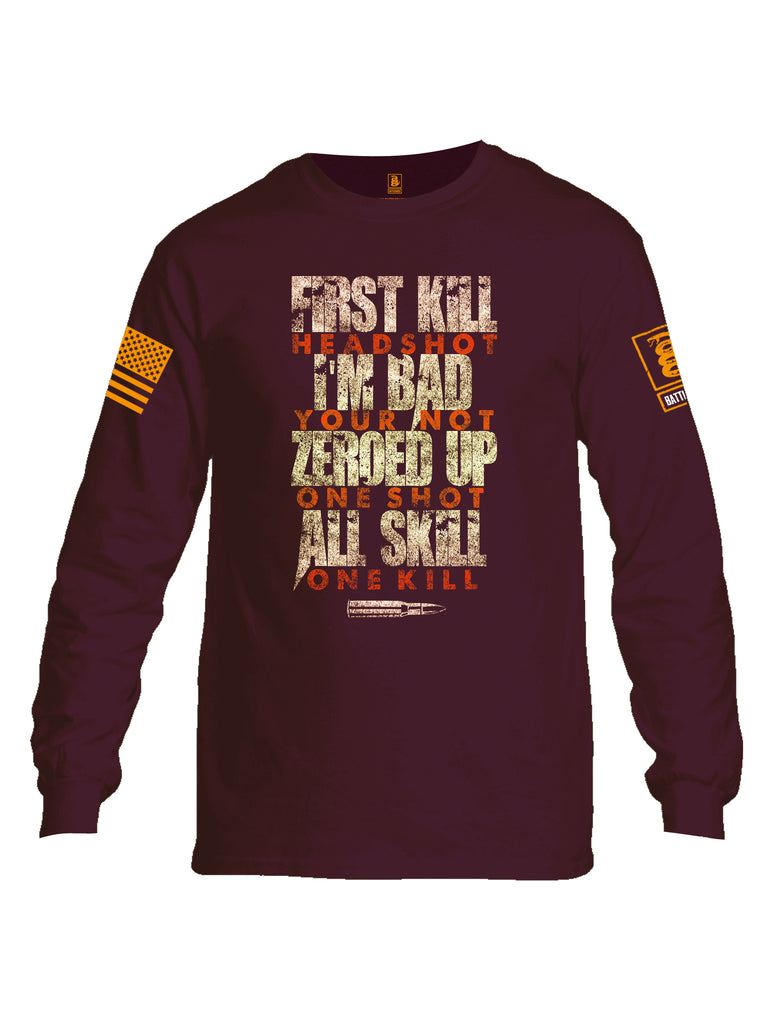 Battleraddle First Kill Head Shot Orange Sleeve Print Mens Cotton Long Sleeve Crew Neck T Shirt