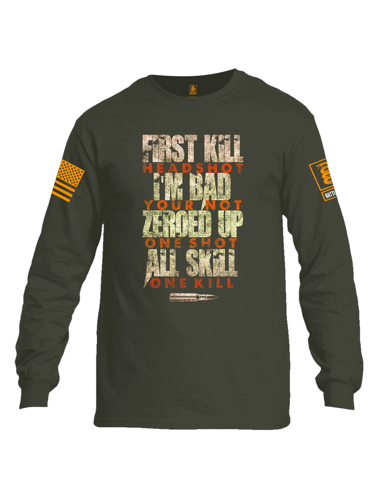 Battleraddle First Kill Head Shot Orange Sleeve Print Mens Cotton Long Sleeve Crew Neck T Shirt