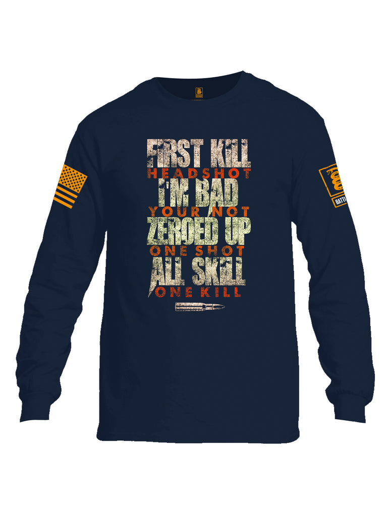 Battleraddle First Kill Head Shot Orange Sleeve Print Mens Cotton Long Sleeve Crew Neck T Shirt