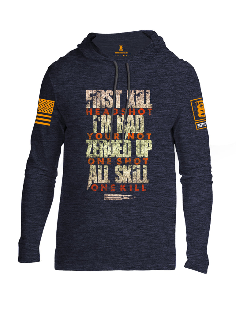 Battleraddle First Kill Head Shot Orange Sleeve Print Mens Thin Cotton Lightweight Hoodie