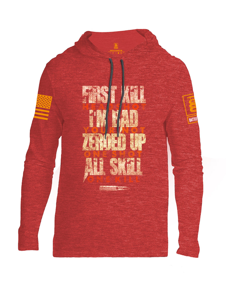 Battleraddle First Kill Head Shot Orange Sleeve Print Mens Thin Cotton Lightweight Hoodie