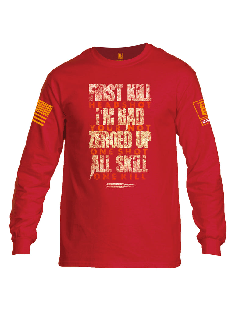 Battleraddle First Kill Head Shot Orange Sleeve Print Mens Cotton Long Sleeve Crew Neck T Shirt