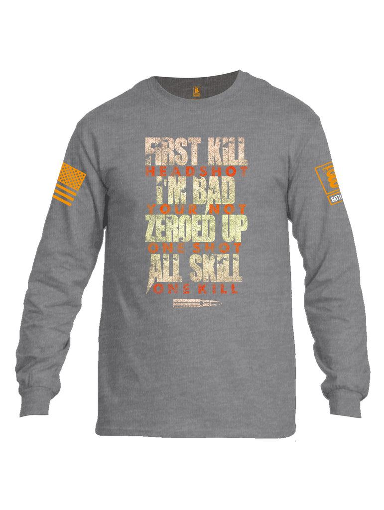 Battleraddle First Kill Head Shot Orange Sleeve Print Mens Cotton Long Sleeve Crew Neck T Shirt