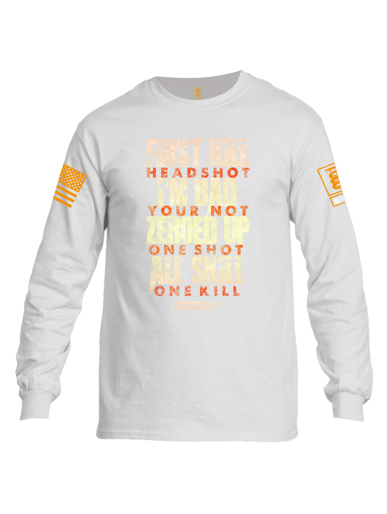 Battleraddle First Kill Head Shot Orange Sleeve Print Mens Cotton Long Sleeve Crew Neck T Shirt