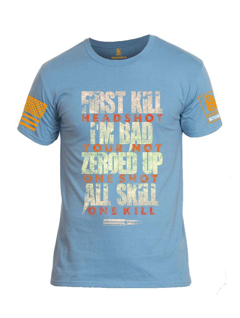 Battleraddle First Kill Head Shot Orange Sleeve Print Mens Cotton Crew Neck T Shirt