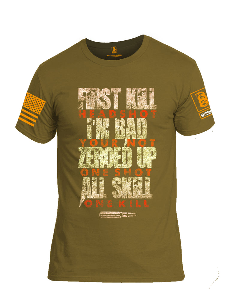 Battleraddle First Kill Head Shot Orange Sleeve Print Mens Cotton Crew Neck T Shirt