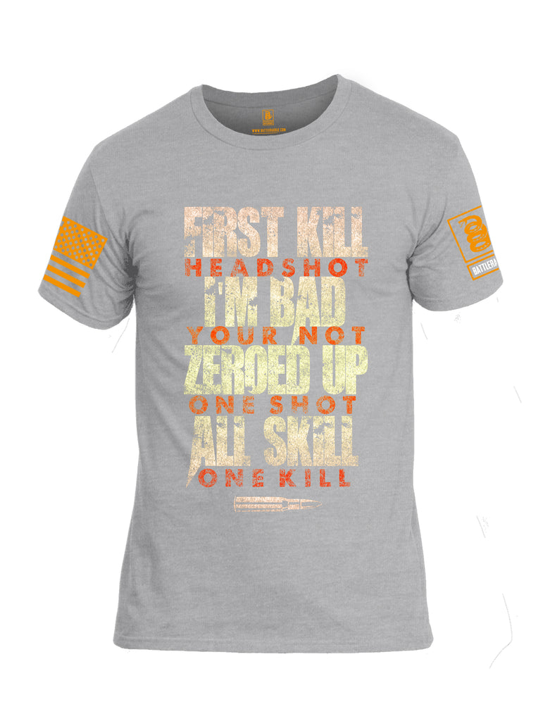Battleraddle First Kill Head Shot Orange Sleeve Print Mens Cotton Crew Neck T Shirt