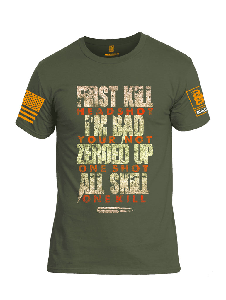 Battleraddle First Kill Head Shot Orange Sleeve Print Mens Cotton Crew Neck T Shirt