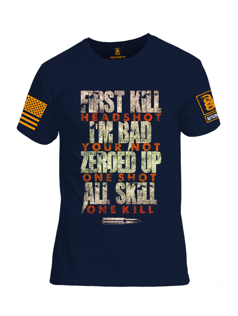 Battleraddle First Kill Head Shot Orange Sleeve Print Mens Cotton Crew Neck T Shirt