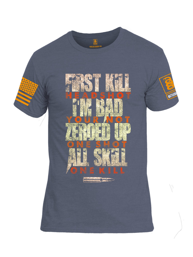 Battleraddle First Kill Head Shot Orange Sleeve Print Mens Cotton Crew Neck T Shirt