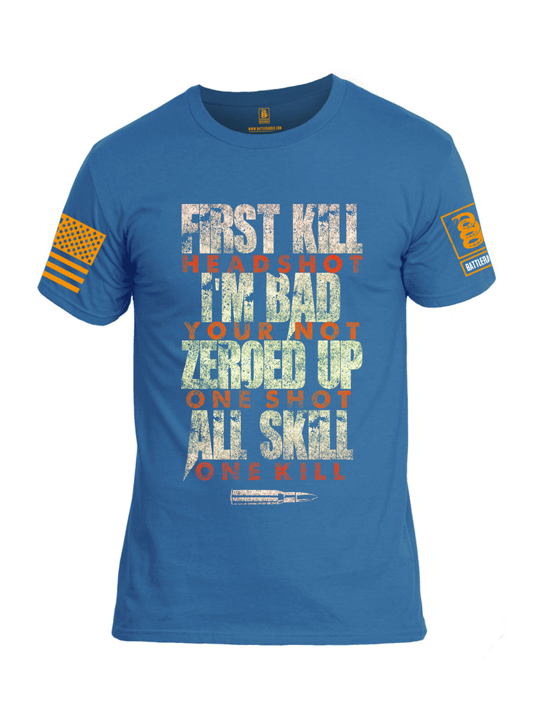 Battleraddle First Kill Head Shot Orange Sleeve Print Mens Cotton Crew Neck T Shirt