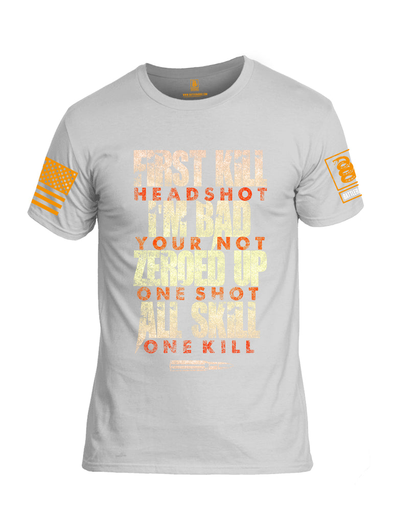 Battleraddle First Kill Head Shot Orange Sleeve Print Mens Cotton Crew Neck T Shirt