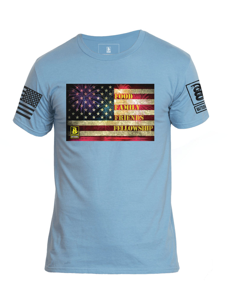Battleraddle Food Family Friends Fellowship Mens Cotton Crew Neck T Shirt