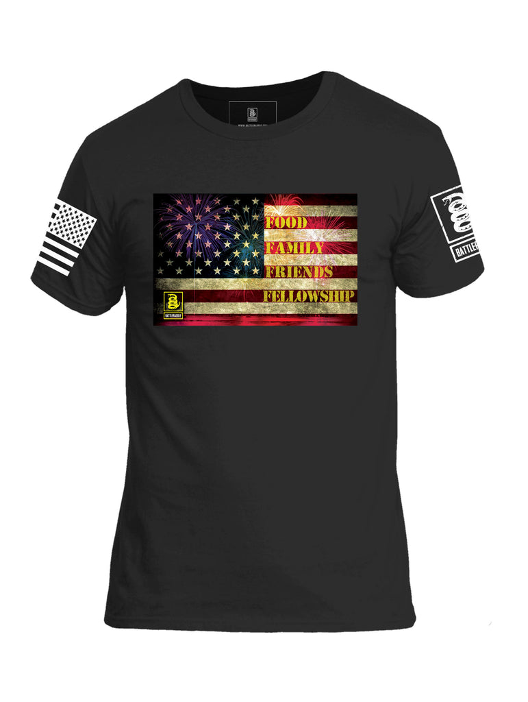 Battleraddle Food Family Friends Fellowship Mens Cotton Crew Neck T Shirt