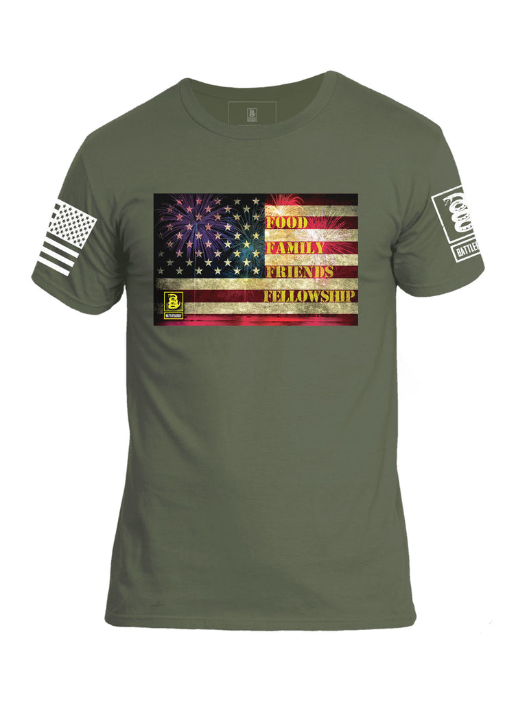 Battleraddle Food Family Friends Fellowship Mens Cotton Crew Neck T Shirt