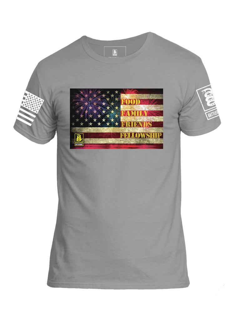 Battleraddle Food Family Friends Fellowship Mens Cotton Crew Neck T Shirt