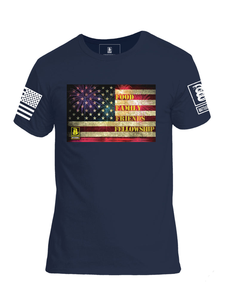 Battleraddle Food Family Friends Fellowship Mens Cotton Crew Neck T Shirt