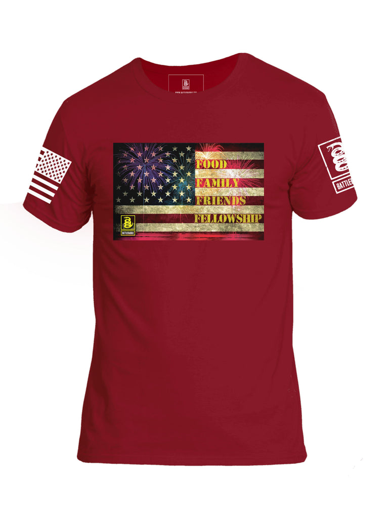 Battleraddle Food Family Friends Fellowship Mens Cotton Crew Neck T Shirt