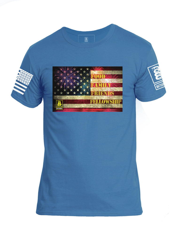 Battleraddle Food Family Friends Fellowship Mens Cotton Crew Neck T Shirt