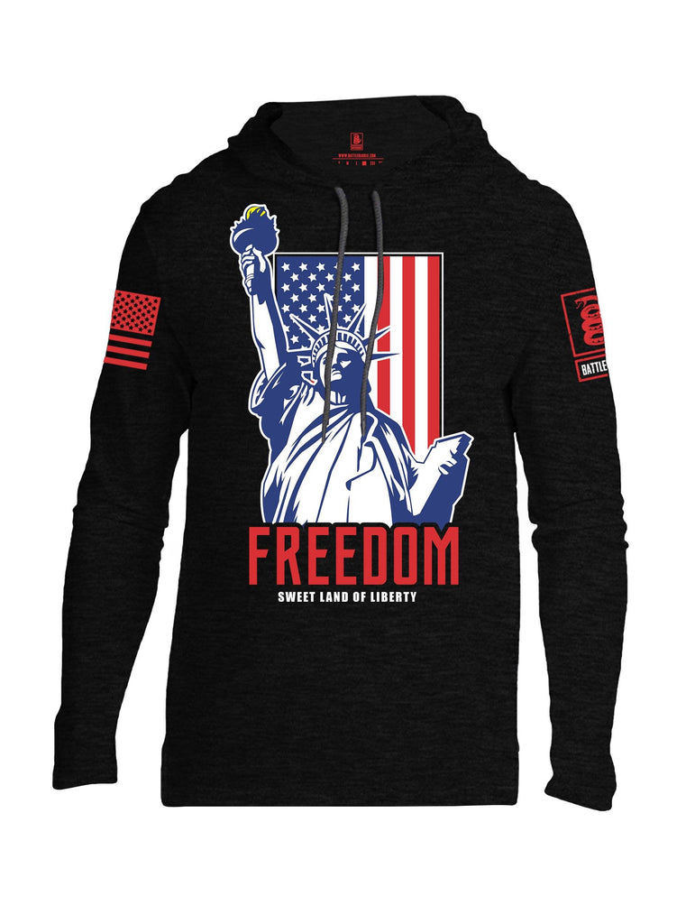 Battleraddle Freedom Sweet Land Of Liberty Red Sleeve Print Mens Thin Cotton Lightweight Hoodie shirt|custom|veterans|Apparel-Mens Hoodie-Cotton