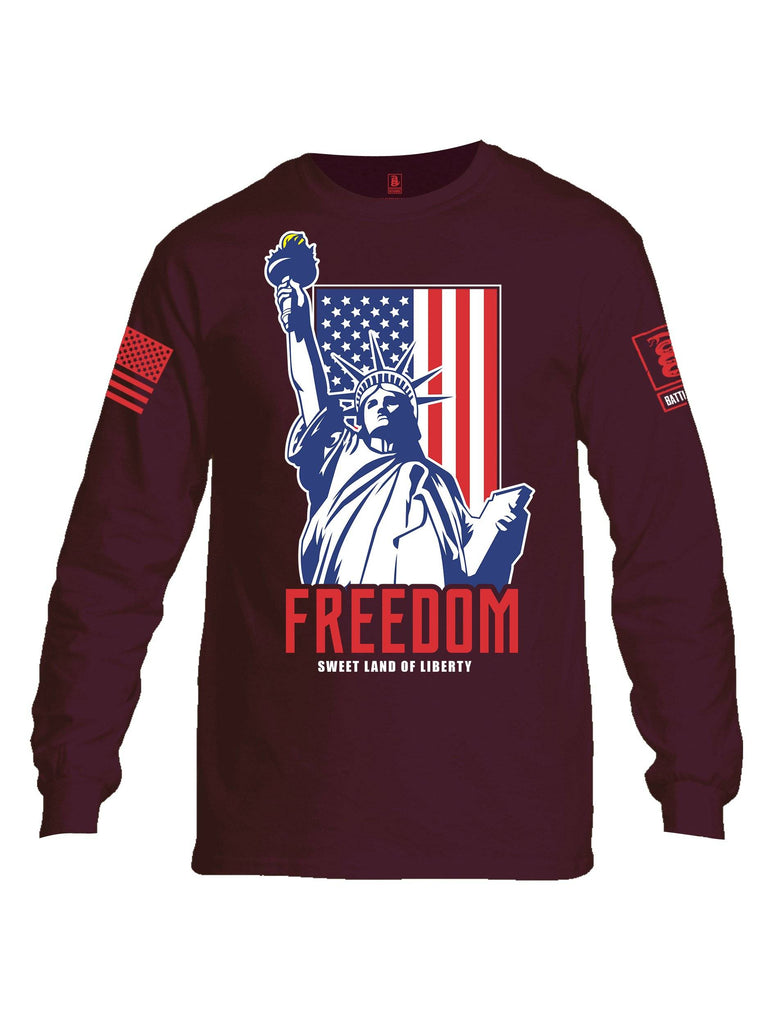 Battleraddle Freedom Sweet Land Of Liberty Red Sleeve Print Mens Cotton Long Sleeve Crew Neck T Shirt shirt|custom|veterans|Men-Long Sleeves Crewneck Shirt